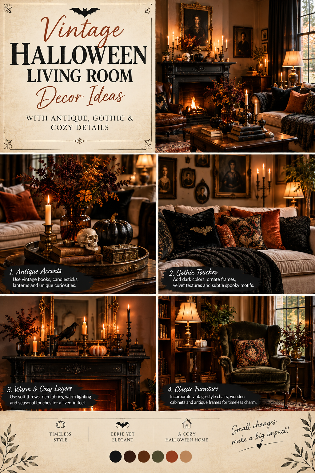 Vintage Halloween Living Room Decor Ideas With Antique, Gothic & Cozy Details