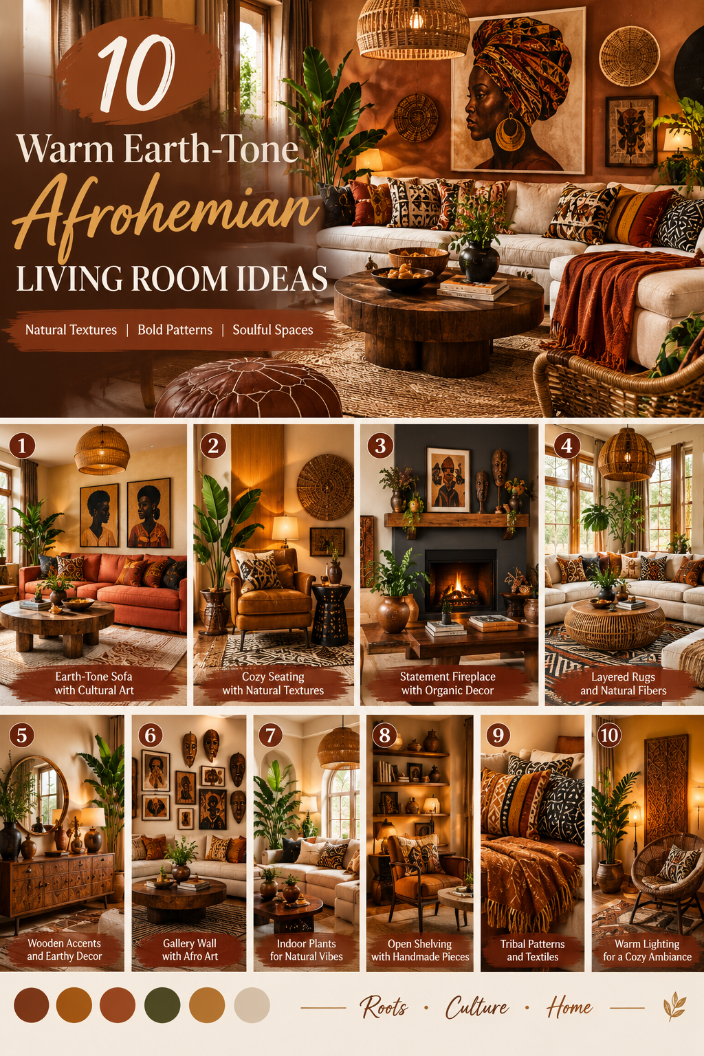 10 Warm Earth-Tone Afrohemian Living Room Ideas