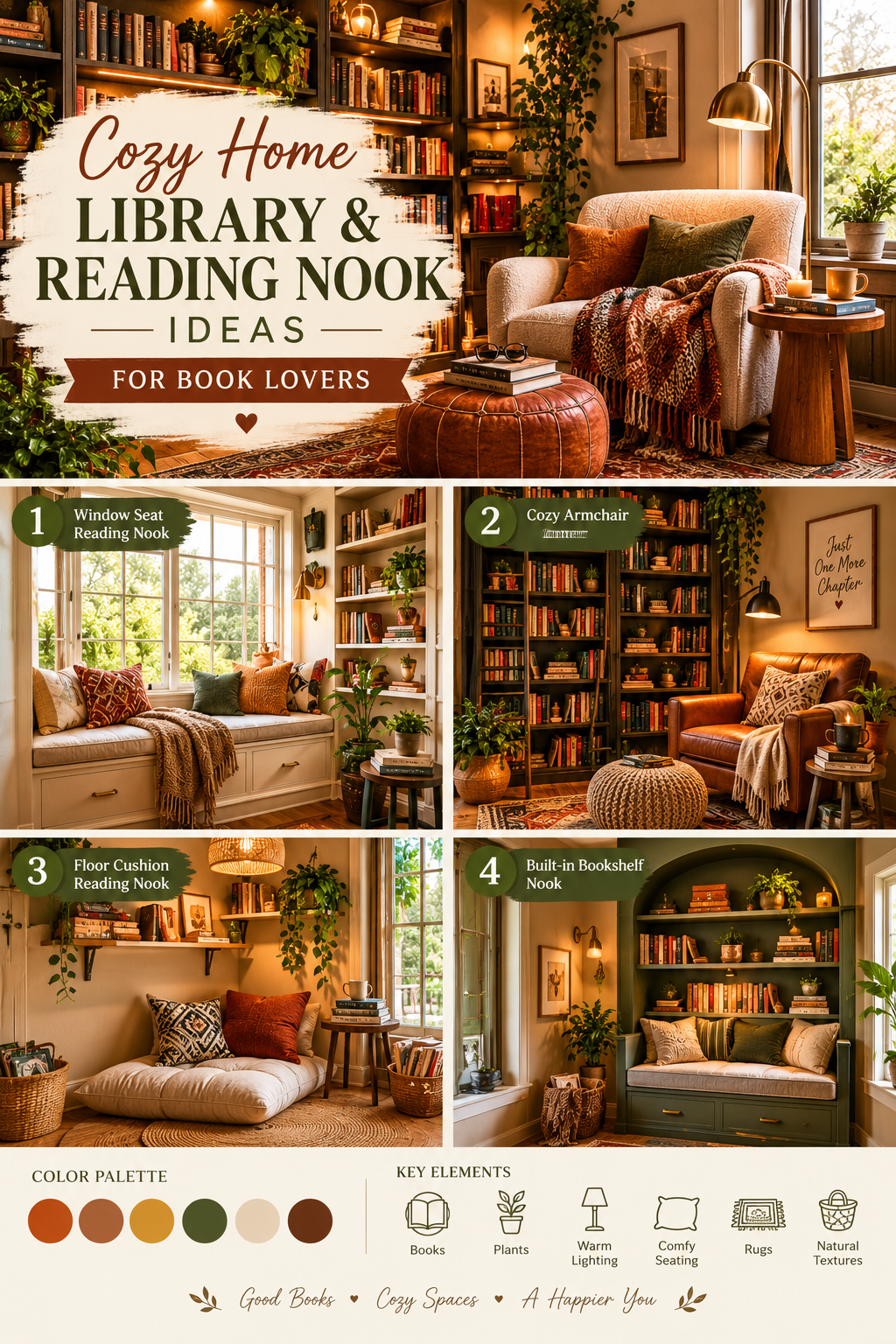 15 Cozy Home Library & Reading Nook Ideas for Book Lovers