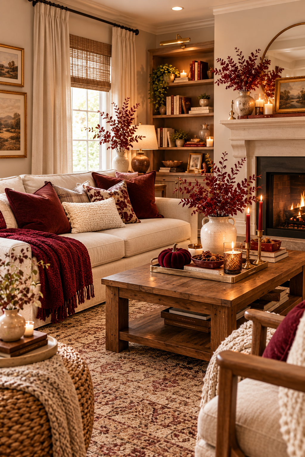 15 Burgundy Fall Home Decor Ideas With Cream, Beige & Warm Wood