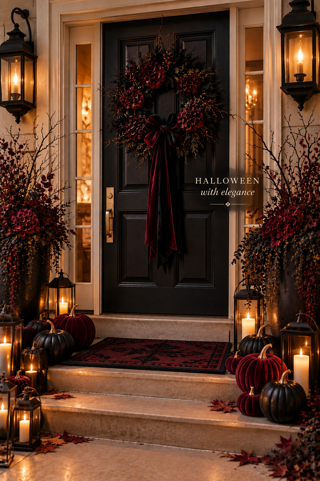 Elegant Black & Oxblood Halloween Door Decor Ideas for a Dramatic, Sophisticated Entrance